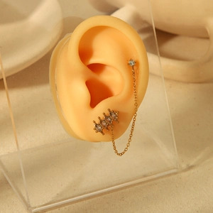18k gold plated stainless steel flower earrings with marquise-cut zircon chain tassel