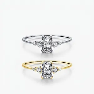 925 Sterling Silver Ring Elegant Rectangular Emerald Cut Zircon Light Luxury Wedding Engagement Jewelry For Women