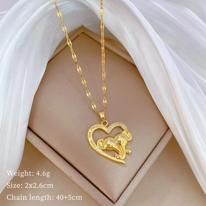 Detail of gold heart elephant necklace with I love you forever engraving and product dimensions