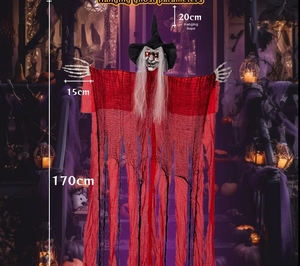 Detailed size parameters of 170cm hanging Halloween ghost with red robe and wizard hat