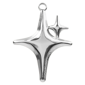 Silver 304 stainless steel cross star pendant with dual star charms and polished finish