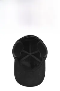 Detail view showing warm fleece lining and foldable ear flaps of the black winter baseball cap