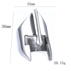 Vintage silver Spartan helmet ring in stainless steel with brushed finish and dimensions