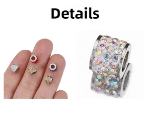 Macro detail of colorful rhinestone paved large hole spacer beads for DIY jewelry making