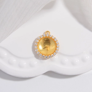 Exquisite S925 sterling silver gold sunflower pendant base with sparkling cubic zirconia