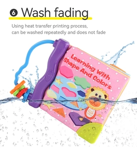 Washable baby cloth book with lion pattern showing heat transfer printing durability