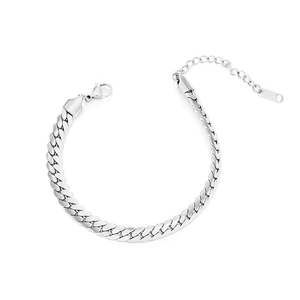 Detail of flat wheat chain stainless steel bracelet with lobster clasp and extender
