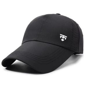 Breathable black sports baseball cap with long brim and side laser ventilation holes