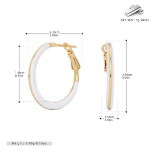 Detailed dimensions of 925 sterling silver hoop earrings with white enamel and gold finish