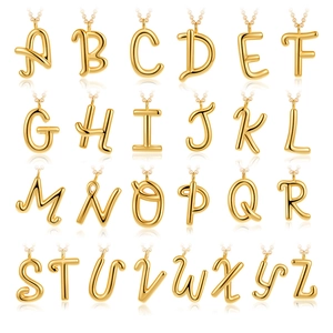 26 English alphabet pendants in 18K gold plated stainless steel on white background