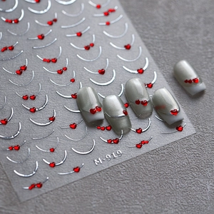 Autocollants Ongles Relief 3D Arcs Français Argent Coeurs Rouges Autoadhésifs Décoration Manucure DIY Style Doux