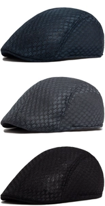 Close-up of breathable mesh fabric textures on summer flat caps in multiple colors
