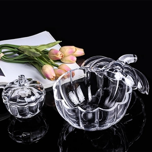 Transparent Glass Storage Jar With Lid Embossed Pumpkin Shape Jewelry Box Candy Organizer Desktop Decorative Jar