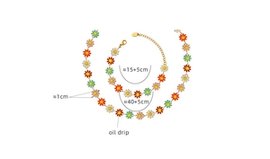 Detail view of daisy flower jewelry set with precise size dimensions and oil drip craft