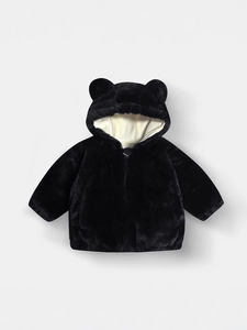 Veste à capuche noire en fausse fourrure pour enfants avec oreilles d'ours mignonnes
