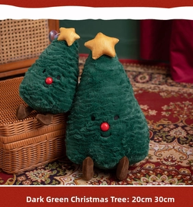 Deep green plush Christmas tree toy with yellow star top in 20cm and 30cm sizes