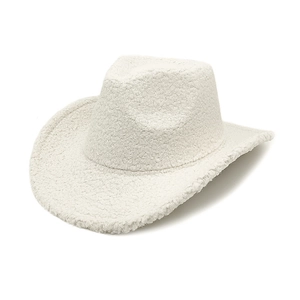 Chic ivory sherpa fleece western cowboy hat with wide brim for winter fashion