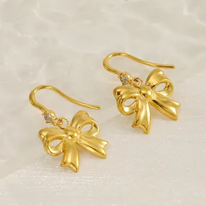 Bow Earrings Stainless Steel 18K Gold Plated Rhinestone Bowknot Stud Jewelry For Women Fashion Luxury Elegant