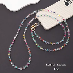Crossbody acrylic bead phone strap with gold clasp, 1200mm length and 86g weight