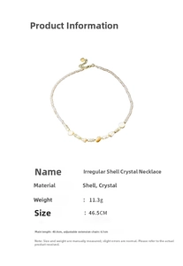 Spécifications du collier en cristal et coquillage avec 46,5 cm de longueur et 11,3 g poids