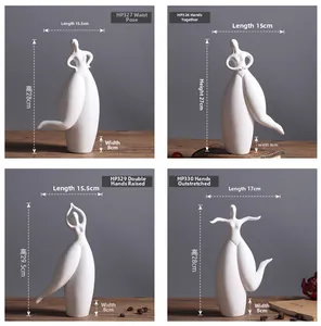Detail showing dimensions of abstract white ceramic female figurines for modern home decor
