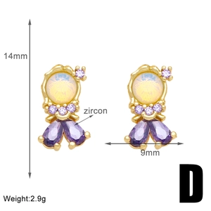 Detailed dimension view of mermaid fairy tale earrings with yellow and purple zircons