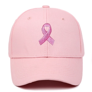 Pink cotton baseball cap with pink ribbon embroidery for outdoor sports and sun protection