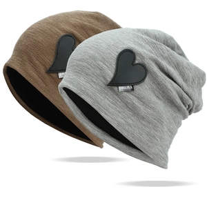 Knitted Beanie Hat Heart Leather Patch Slouchy Warm Winter Cap For Women Casual Solid Color Acrylic Ribbed Soft Outdoor