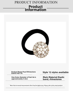 Detail of elastic hair tie featuring center pearl surrounded by sparkling rhinestones
