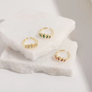 Minimalist 14K gold plated geometric ring set with marquise cut zircon stones