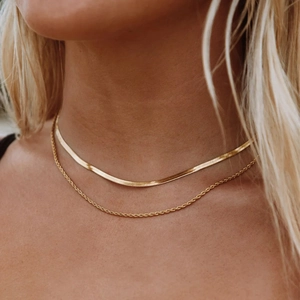 Layered Necklace 18K Gold Plated Stainless Steel Snake Chain And Rope Chain Geometric Minimalist Fashion Jewelry Women