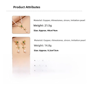Detailed specs of raven jewelry set with copper, zircon and pearls for women