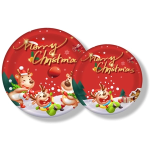 Christmas Santa Claus and reindeer paper plates set with Merry Christmas text for party