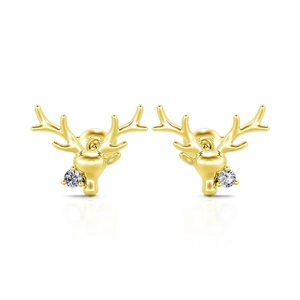 Élégantes boucles d'oreilles bois de renne dorées avec pierres zircons pour Noël