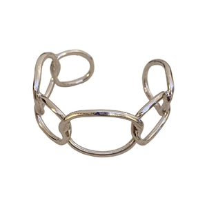 Adjustable silver chunky chain link open bangle bracelet with a minimalist metal design