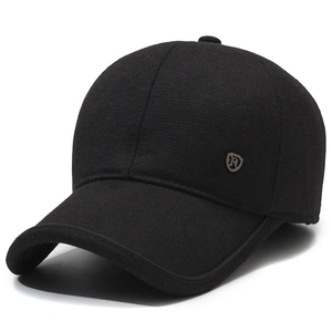 Winter thermal baseball cap with ear protection and warm fleece lining in black