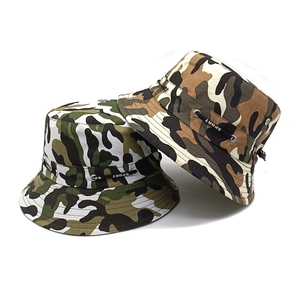 Outdoor camouflage bucket hats with adjustable sport drawstring in green and brown camo