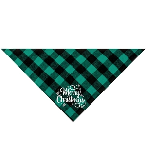 Green and black plaid cotton Christmas dog bandana with white Merry Christmas lettering