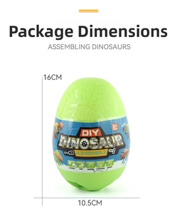 Detailed view of DIY green dinosaur egg packaging with precise size dimensions in centimeters