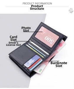 Internal structure of black leather men's wallet showing card slots and ID window