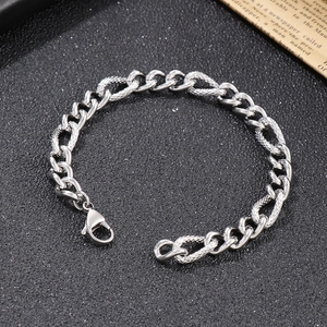 Silver Cuban link bracelet in stainless steel with lobster clasp for men's hip hop style