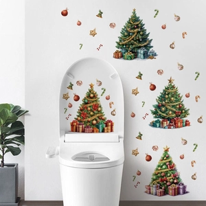 Christmas Tree Toilet Sticker Waterproof PVC Decal For Bathroom Holiday Home Decor Festive Wall Art Removable Ornament