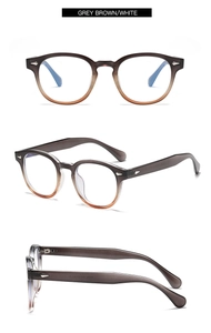 Vue sous trois angles de lunettes de soleil rondes rétro à dégradé gris-brun