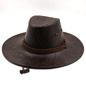 Dunkelbrauner Cowboyhut mit Ahornblatt-Prägung und verstellbarem Kinnriemen