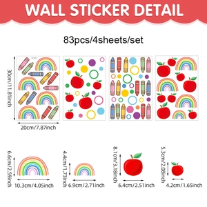 Rainbow and crayon wall stickers set for kids room decor with 83 pieces self-adhesive decals