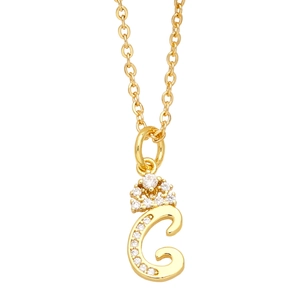 Gold letter C necklace with crown and sparkling cubic zirconia on a minimalist chain