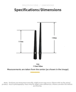 Detailed size chart for 946 black clock hands, measuring 110mm and 148mm from center