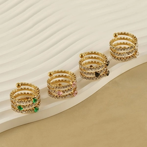 Gold spiral multi-layer ring with 18k diamonds and heart-shaped colorful gemstones