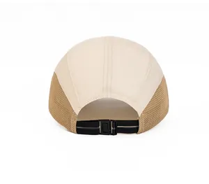 Detail view of breathable mesh back and adjustable clip on sports baseball cap