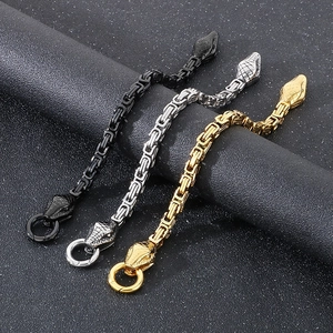 Men Byzantine Chain Bracelet Stainless Steel Double Snake Head Punk Rock Gothic Retro Jewelry Gift For Boyfriend